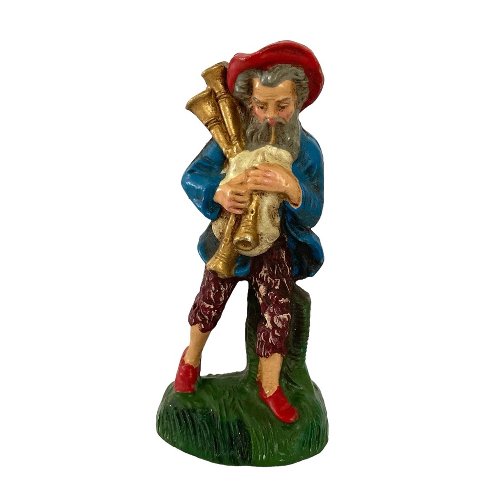 Terracotta Bagpipe Player Figurine Man Made in Italy